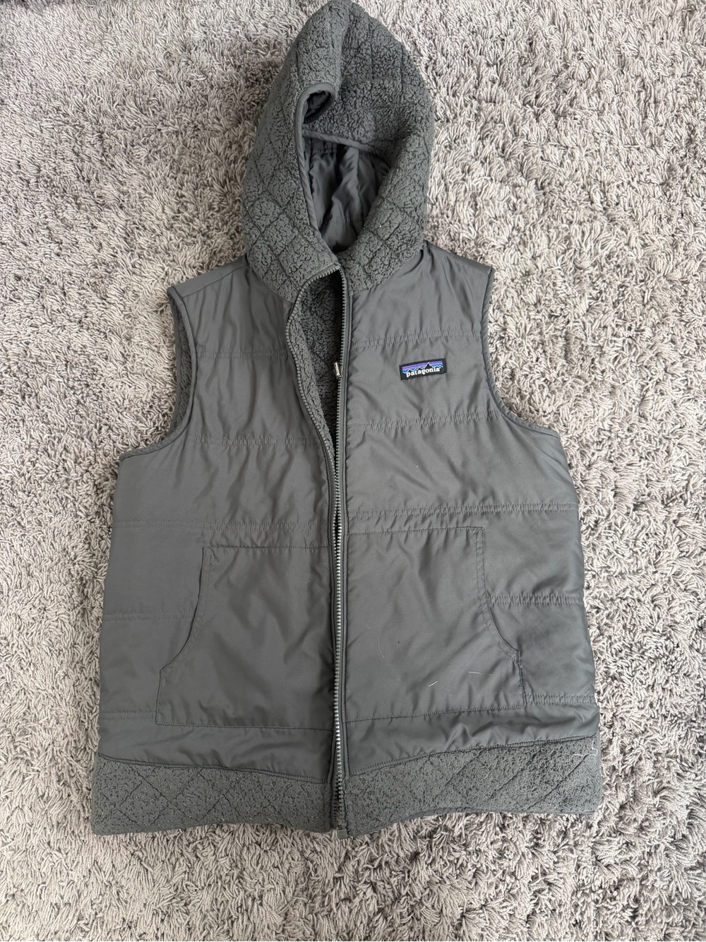 Patagonia Charcoal Gray Reversible Hooded Vest